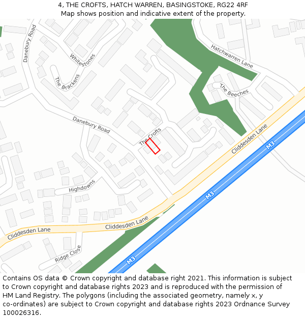 4, THE CROFTS, HATCH WARREN, BASINGSTOKE, RG22 4RF: Location map and indicative extent of plot