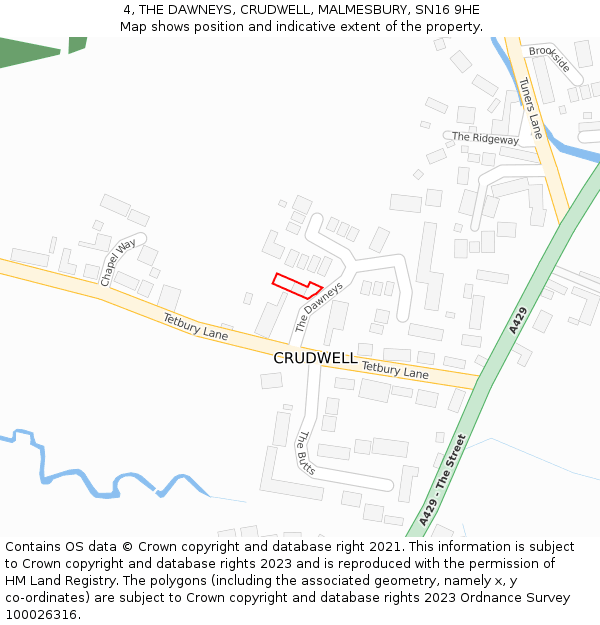 4, THE DAWNEYS, CRUDWELL, MALMESBURY, SN16 9HE: Location map and indicative extent of plot