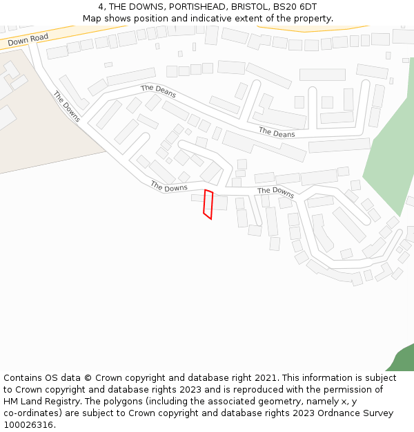 4, THE DOWNS, PORTISHEAD, BRISTOL, BS20 6DT: Location map and indicative extent of plot