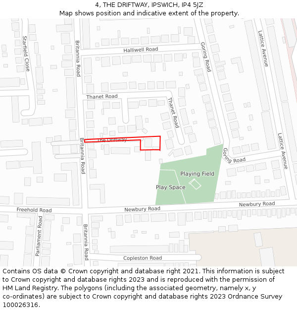 4, THE DRIFTWAY, IPSWICH, IP4 5JZ: Location map and indicative extent of plot
