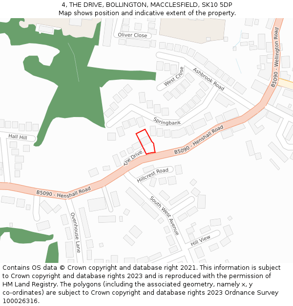 4, THE DRIVE, BOLLINGTON, MACCLESFIELD, SK10 5DP: Location map and indicative extent of plot