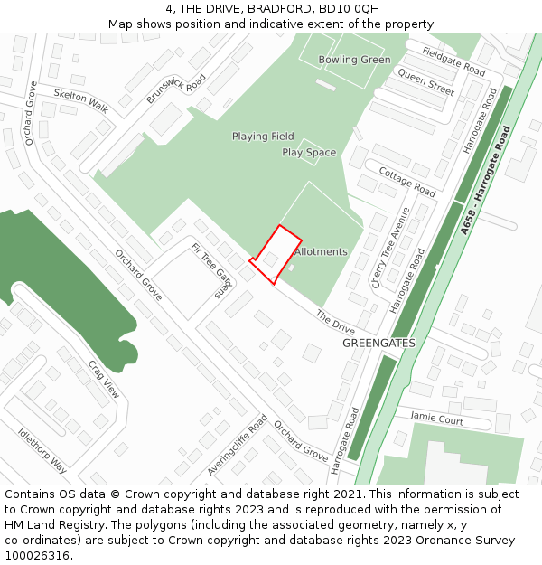 4, THE DRIVE, BRADFORD, BD10 0QH: Location map and indicative extent of plot
