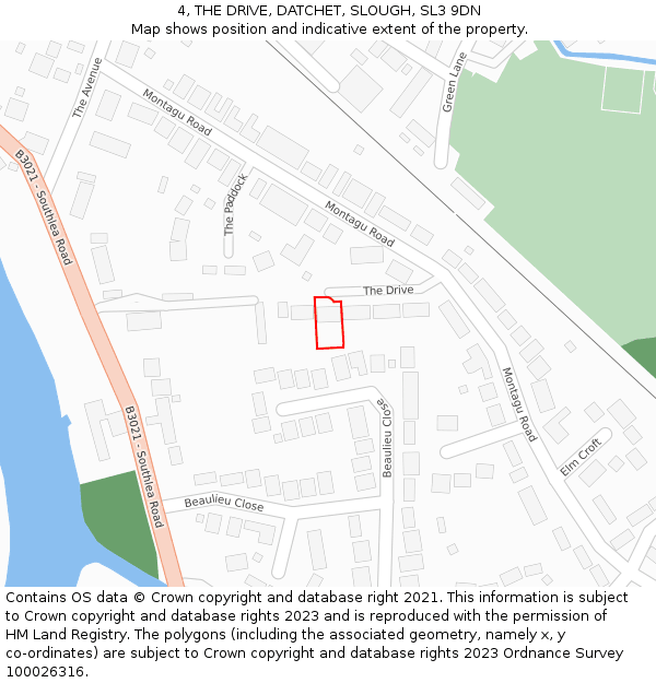 4, THE DRIVE, DATCHET, SLOUGH, SL3 9DN: Location map and indicative extent of plot