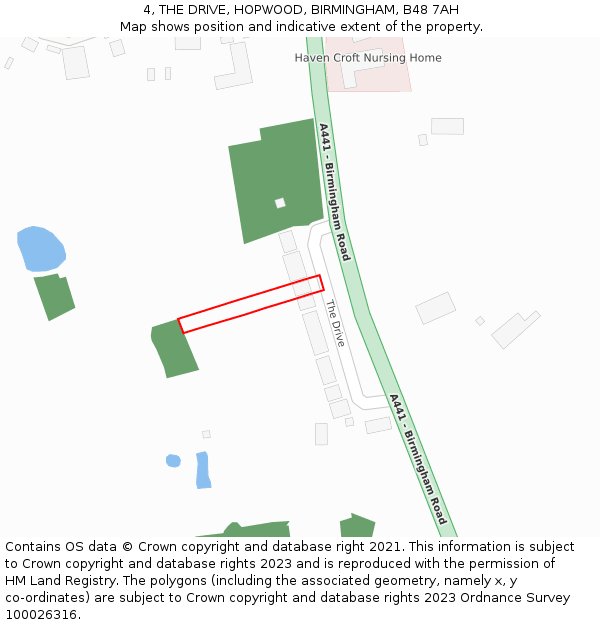 4, THE DRIVE, HOPWOOD, BIRMINGHAM, B48 7AH: Location map and indicative extent of plot