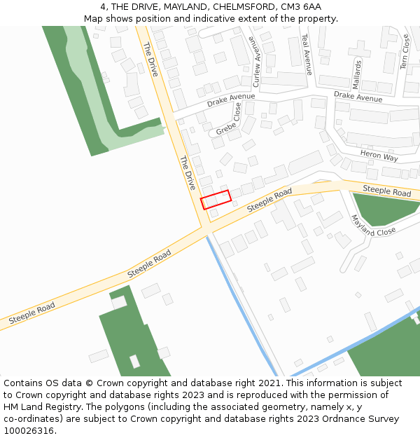 4, THE DRIVE, MAYLAND, CHELMSFORD, CM3 6AA: Location map and indicative extent of plot