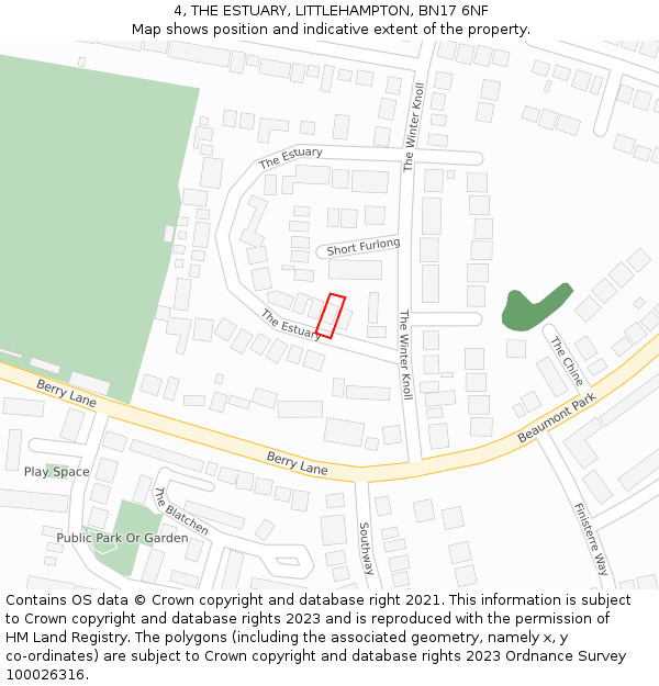 4, THE ESTUARY, LITTLEHAMPTON, BN17 6NF: Location map and indicative extent of plot
