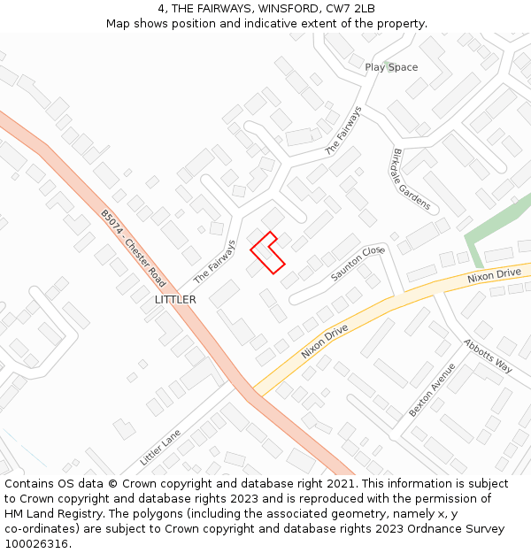4, THE FAIRWAYS, WINSFORD, CW7 2LB: Location map and indicative extent of plot