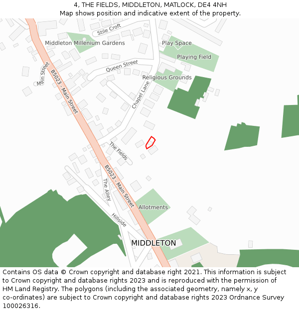 4, THE FIELDS, MIDDLETON, MATLOCK, DE4 4NH: Location map and indicative extent of plot