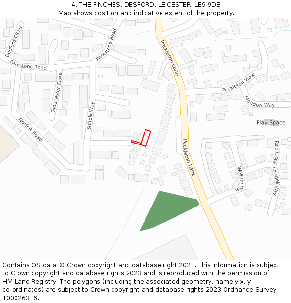 4, THE FINCHES, DESFORD, LEICESTER, LE9 9DB: Location map and indicative extent of plot