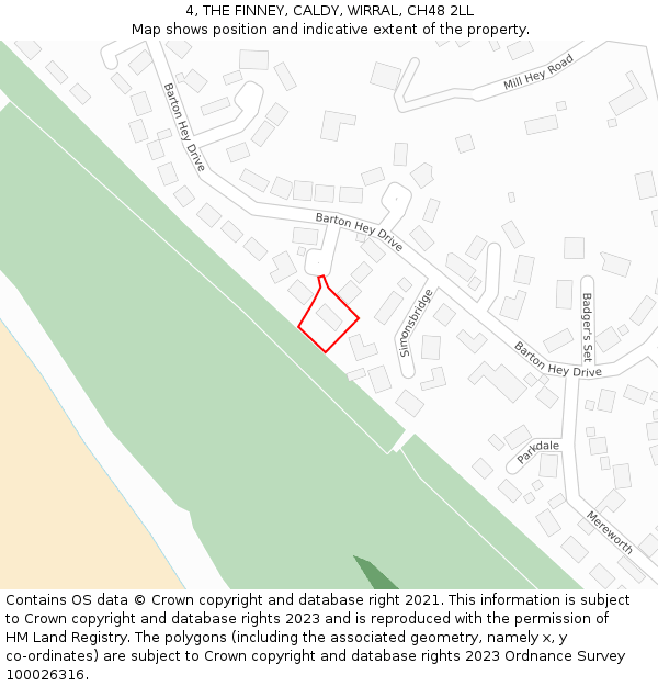 4, THE FINNEY, CALDY, WIRRAL, CH48 2LL: Location map and indicative extent of plot