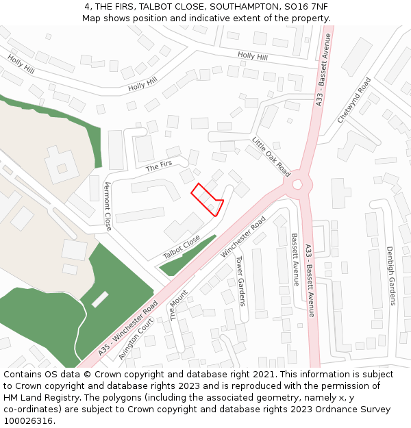 4, THE FIRS, TALBOT CLOSE, SOUTHAMPTON, SO16 7NF: Location map and indicative extent of plot