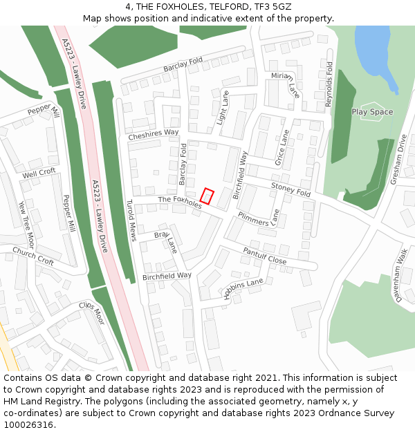 4, THE FOXHOLES, TELFORD, TF3 5GZ: Location map and indicative extent of plot