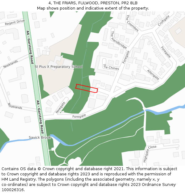 4, THE FRIARS, FULWOOD, PRESTON, PR2 8LB: Location map and indicative extent of plot