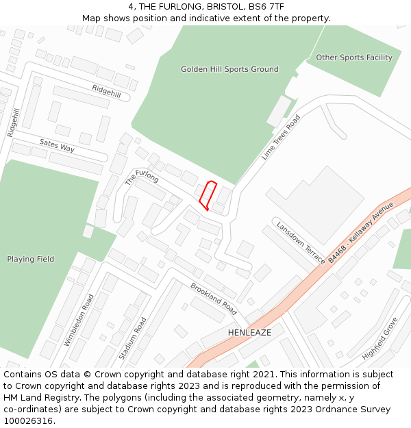 4, THE FURLONG, BRISTOL, BS6 7TF: Location map and indicative extent of plot