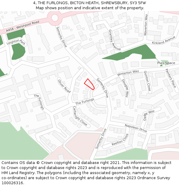 4, THE FURLONGS, BICTON HEATH, SHREWSBURY, SY3 5FW: Location map and indicative extent of plot