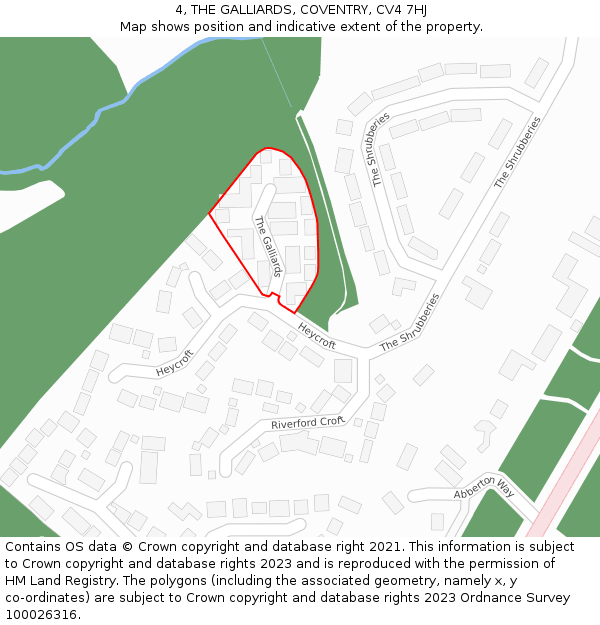 4, THE GALLIARDS, COVENTRY, CV4 7HJ: Location map and indicative extent of plot