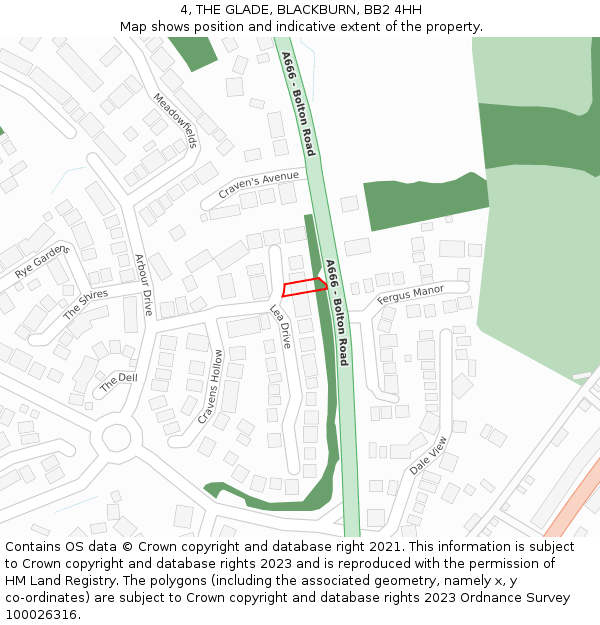 4, THE GLADE, BLACKBURN, BB2 4HH: Location map and indicative extent of plot