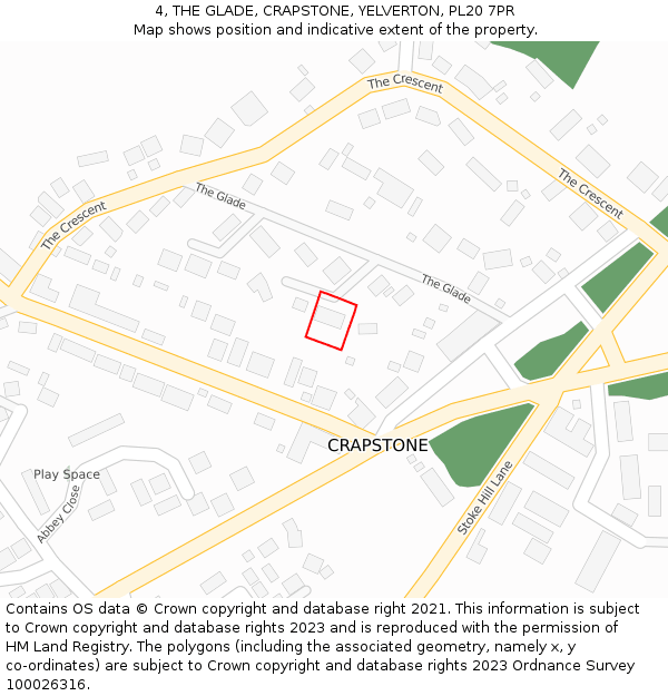 4, THE GLADE, CRAPSTONE, YELVERTON, PL20 7PR: Location map and indicative extent of plot