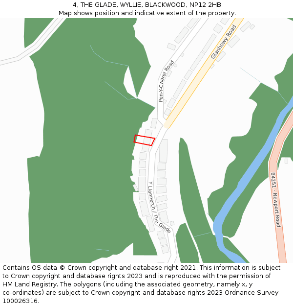 4, THE GLADE, WYLLIE, BLACKWOOD, NP12 2HB: Location map and indicative extent of plot