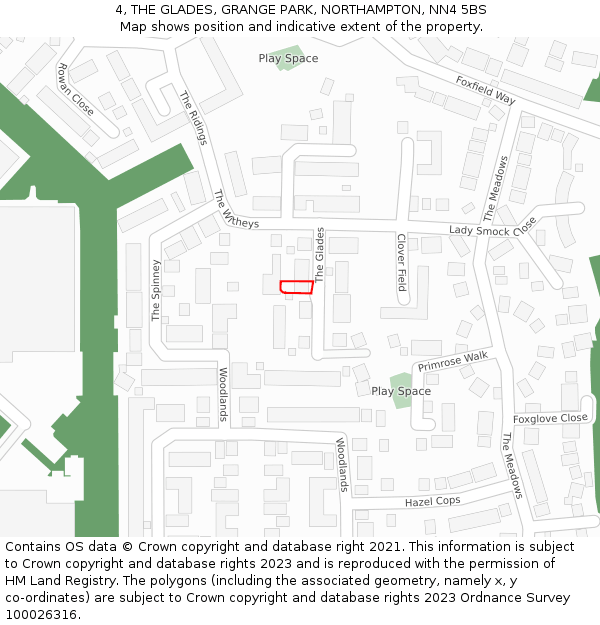 4, THE GLADES, GRANGE PARK, NORTHAMPTON, NN4 5BS: Location map and indicative extent of plot