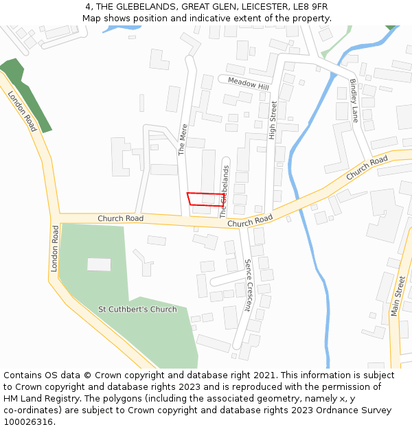 4, THE GLEBELANDS, GREAT GLEN, LEICESTER, LE8 9FR: Location map and indicative extent of plot