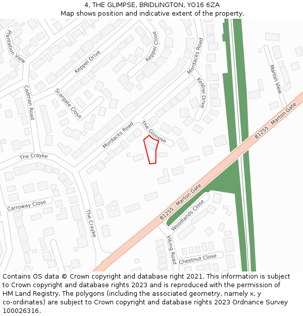 4, THE GLIMPSE, BRIDLINGTON, YO16 6ZA: Location map and indicative extent of plot