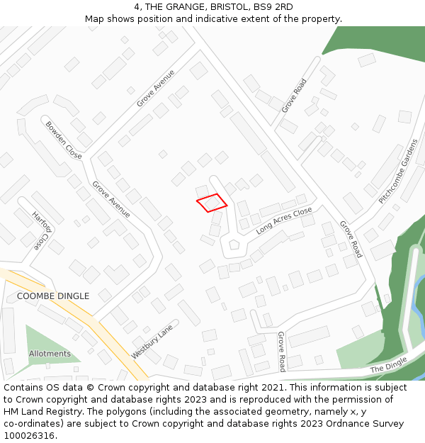 4, THE GRANGE, BRISTOL, BS9 2RD: Location map and indicative extent of plot