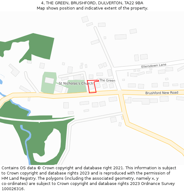 4, THE GREEN, BRUSHFORD, DULVERTON, TA22 9BA: Location map and indicative extent of plot