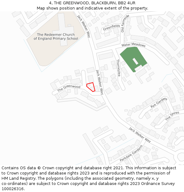 4, THE GREENWOOD, BLACKBURN, BB2 4UR: Location map and indicative extent of plot