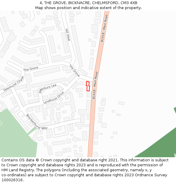 4, THE GROVE, BICKNACRE, CHELMSFORD, CM3 4XB: Location map and indicative extent of plot
