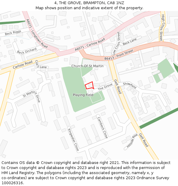 4, THE GROVE, BRAMPTON, CA8 1NZ: Location map and indicative extent of plot