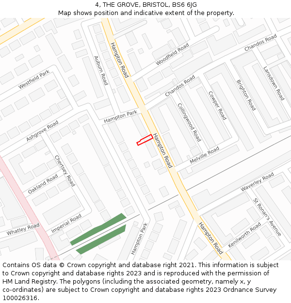 4, THE GROVE, BRISTOL, BS6 6JG: Location map and indicative extent of plot