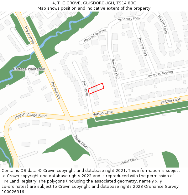 4, THE GROVE, GUISBOROUGH, TS14 8BG: Location map and indicative extent of plot