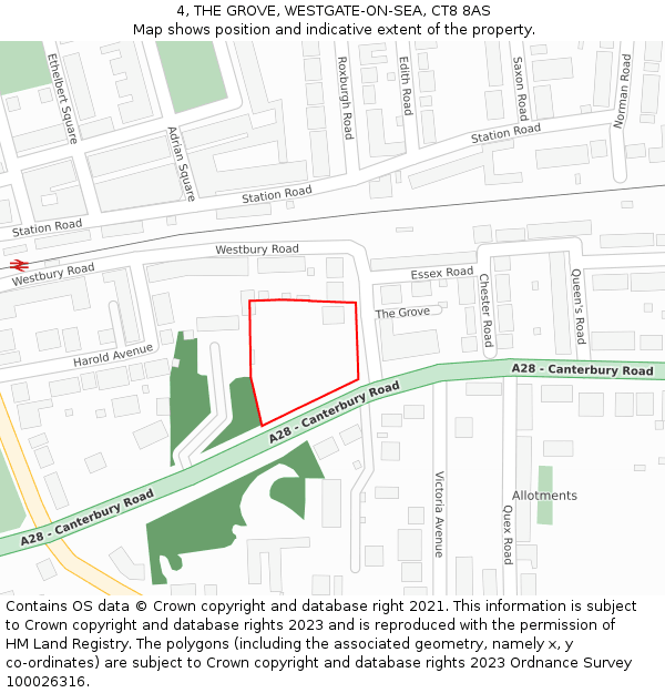 4, THE GROVE, WESTGATE-ON-SEA, CT8 8AS: Location map and indicative extent of plot