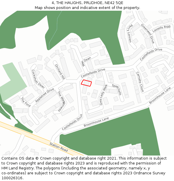 4, THE HAUGHS, PRUDHOE, NE42 5QE: Location map and indicative extent of plot