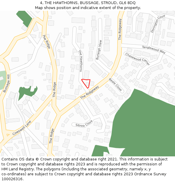 4, THE HAWTHORNS, BUSSAGE, STROUD, GL6 8DQ: Location map and indicative extent of plot