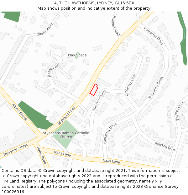 4, THE HAWTHORNS, LYDNEY, GL15 5BX: Location map and indicative extent of plot