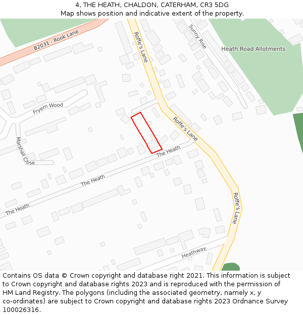 4, THE HEATH, CHALDON, CATERHAM, CR3 5DG: Location map and indicative extent of plot