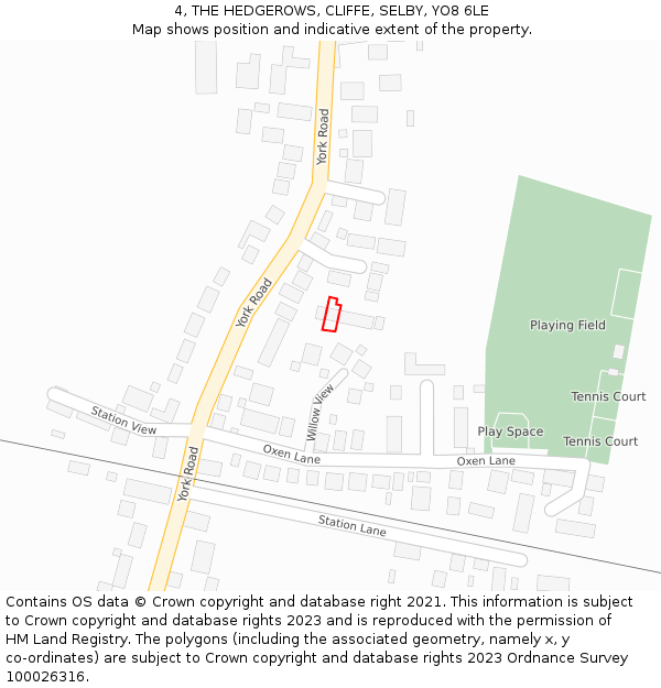 4, THE HEDGEROWS, CLIFFE, SELBY, YO8 6LE: Location map and indicative extent of plot