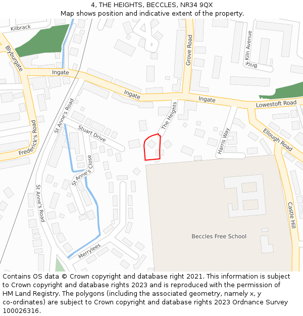 4, THE HEIGHTS, BECCLES, NR34 9QX: Location map and indicative extent of plot