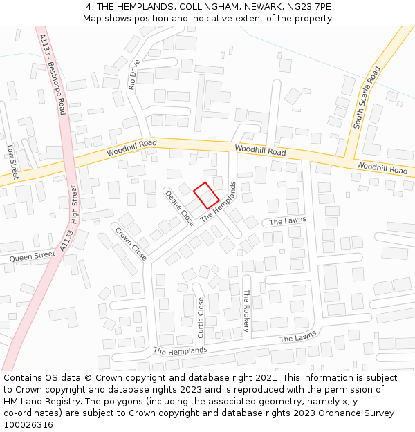 4, THE HEMPLANDS, COLLINGHAM, NEWARK, NG23 7PE: Location map and indicative extent of plot