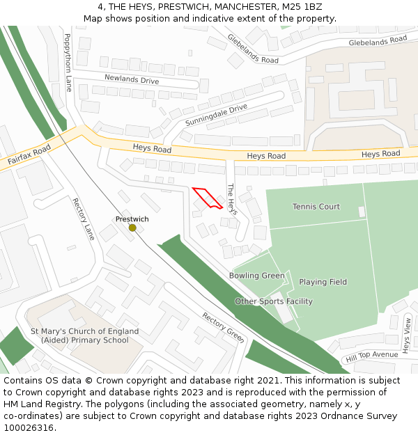 4, THE HEYS, PRESTWICH, MANCHESTER, M25 1BZ: Location map and indicative extent of plot