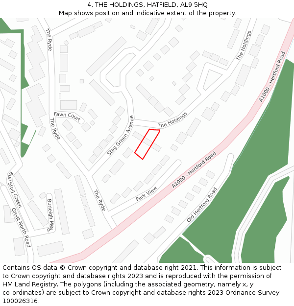 4, THE HOLDINGS, HATFIELD, AL9 5HQ: Location map and indicative extent of plot