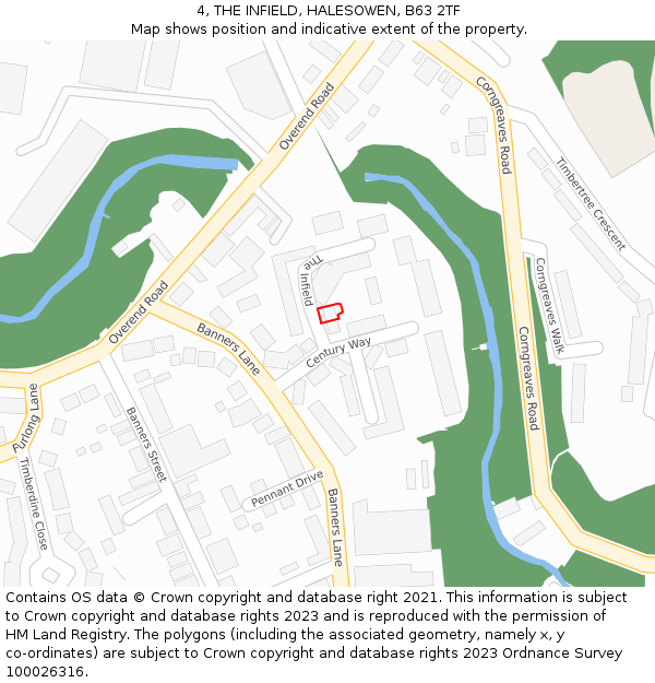 4, THE INFIELD, HALESOWEN, B63 2TF: Location map and indicative extent of plot