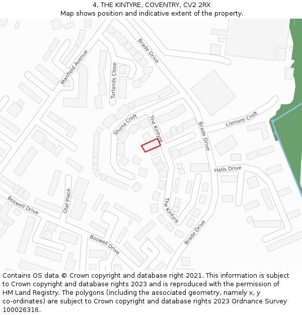 4, THE KINTYRE, COVENTRY, CV2 2RX: Location map and indicative extent of plot