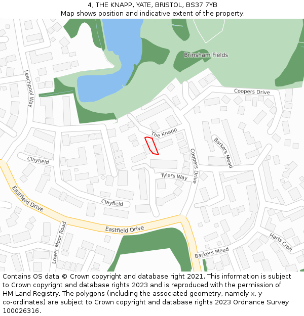 4, THE KNAPP, YATE, BRISTOL, BS37 7YB: Location map and indicative extent of plot
