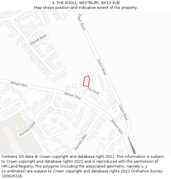 4, THE KNOLL, WESTBURY, BA13 3UB: Location map and indicative extent of plot