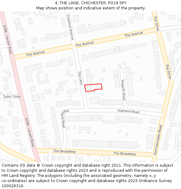 4, THE LANE, CHICHESTER, PO19 5PY: Location map and indicative extent of plot