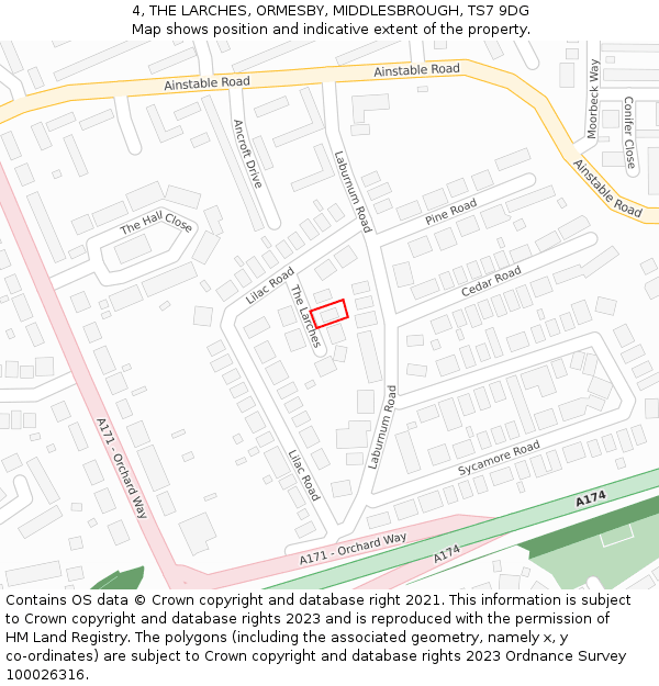 4, THE LARCHES, ORMESBY, MIDDLESBROUGH, TS7 9DG: Location map and indicative extent of plot