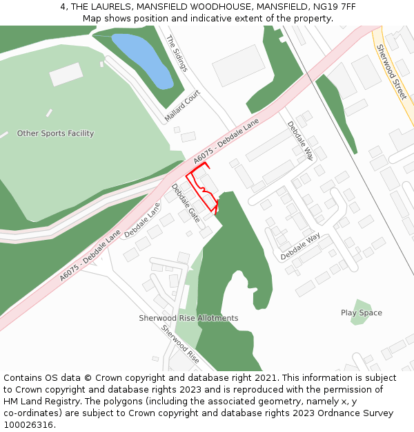 4, THE LAURELS, MANSFIELD WOODHOUSE, MANSFIELD, NG19 7FF: Location map and indicative extent of plot